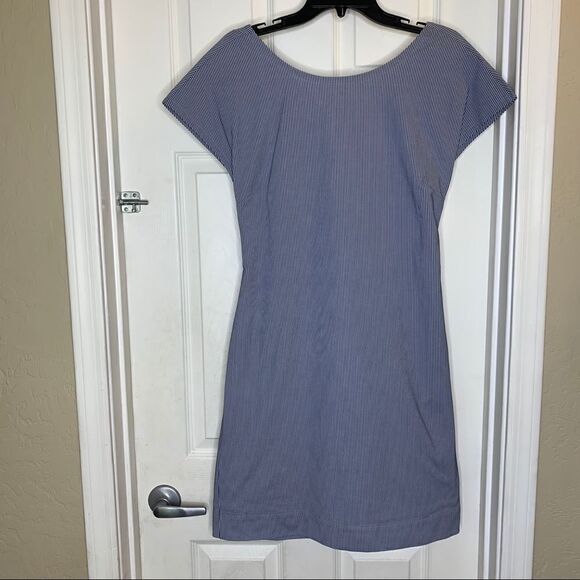Theory Andrizza Pinstriped Blue Seersucker Dress - Picture 3 of 11